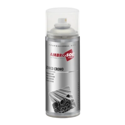 Ambro-Sol Spray Galvanizador Frío Zinc 98% Gris Brillante Cromado 400 ml para protección de superficies metálicas y acabado cromado.