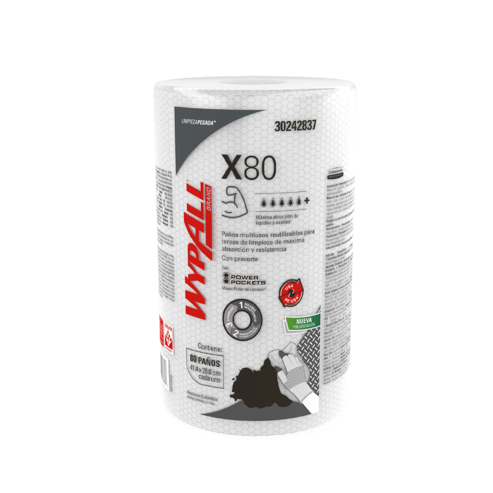 WypAll X80 rollo de paños de limpieza industriales con Power Pockets