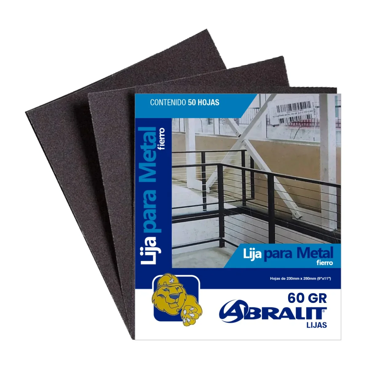 Lija para metal ABRALIT grano 60 9 x 11 pulgadas pack de 50 hojas