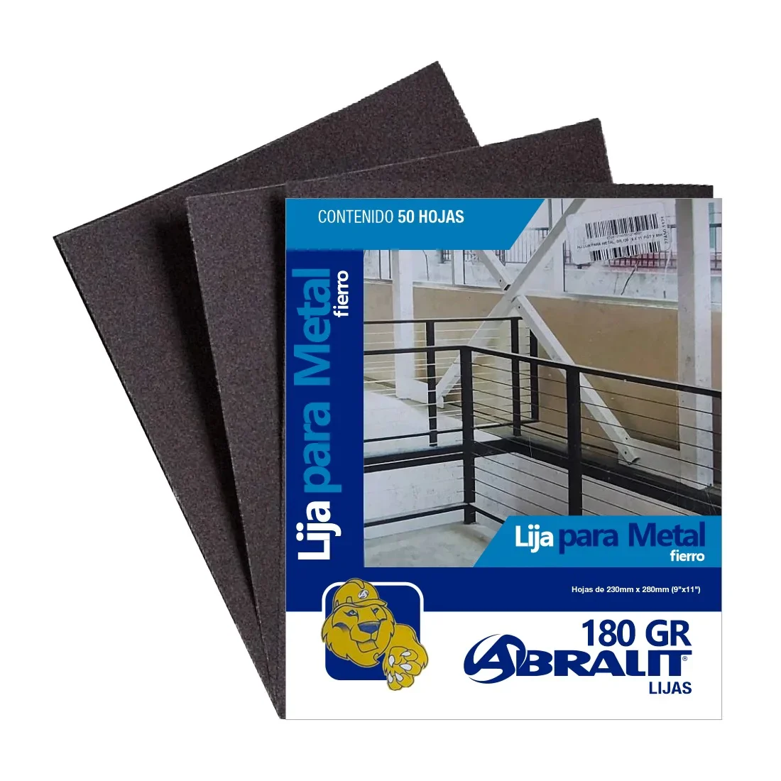 Lija para metal ABRALIT grano 180 9 x 11 pulgadas pack de 50 hojas