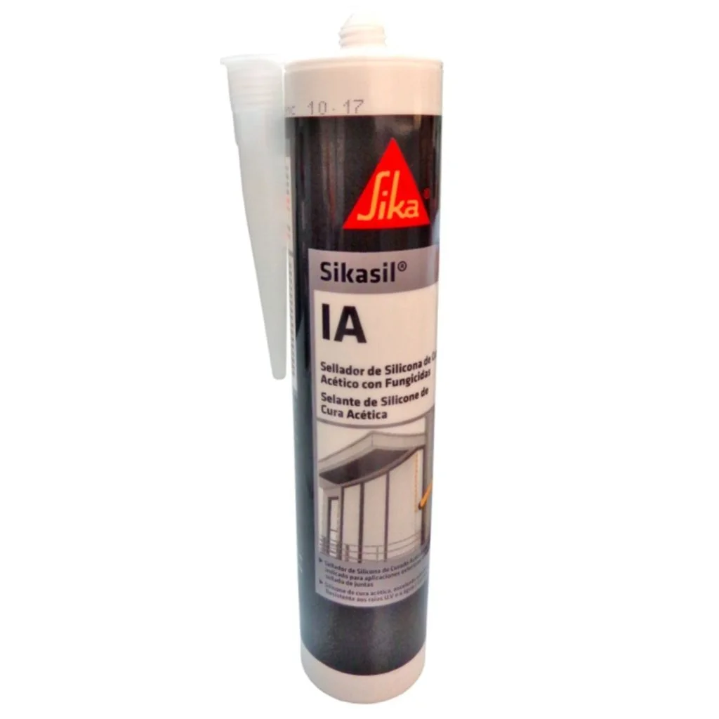 Sellador de silicona acético transparente Sika Sikasil IA de 280 ml.