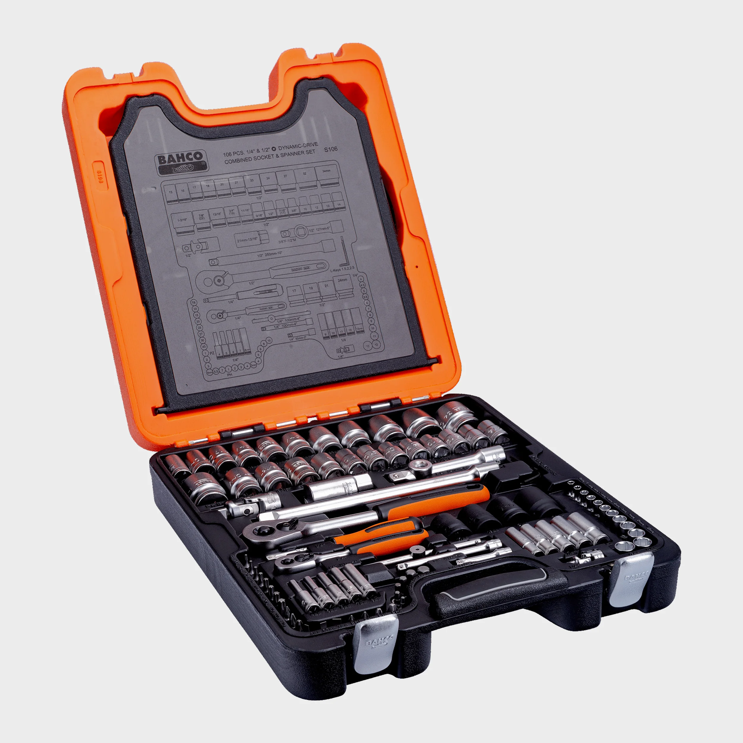 Set de dados Bahco S106 de 106 piezas con encastre 1/4 y 1/2