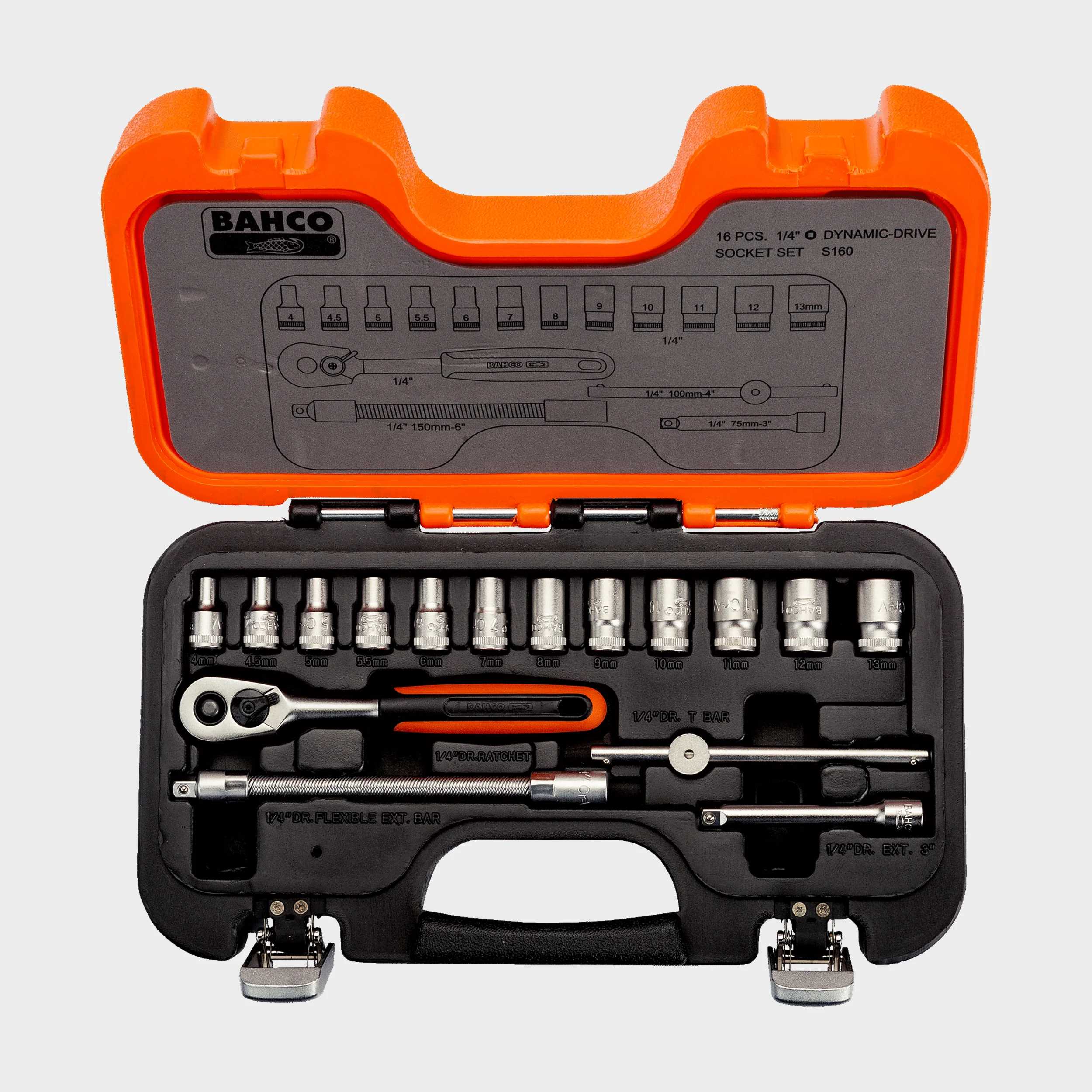 Set de dados Bahco S160 de 1/4 con 16 piezas en milímetros