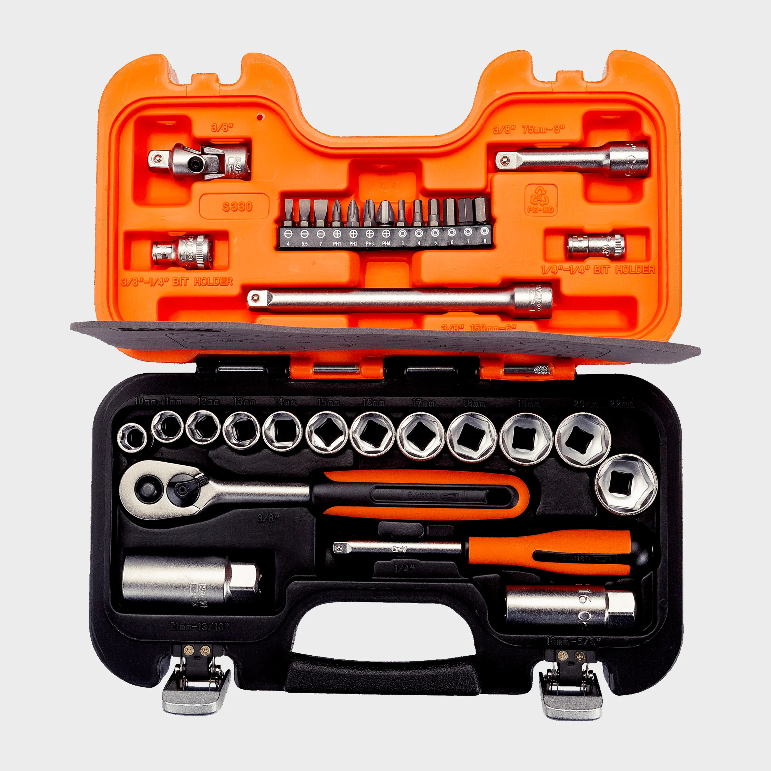 Set de dados Bahco S330 34 piezas con carraca 3/8 pulgadas en maletín