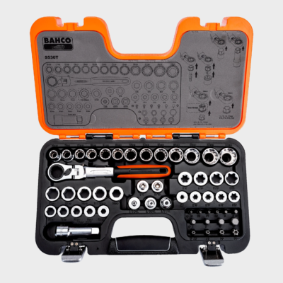 Juego de dados pasantes Bahco S530T 53 piezas con carraca flexible y adaptadores