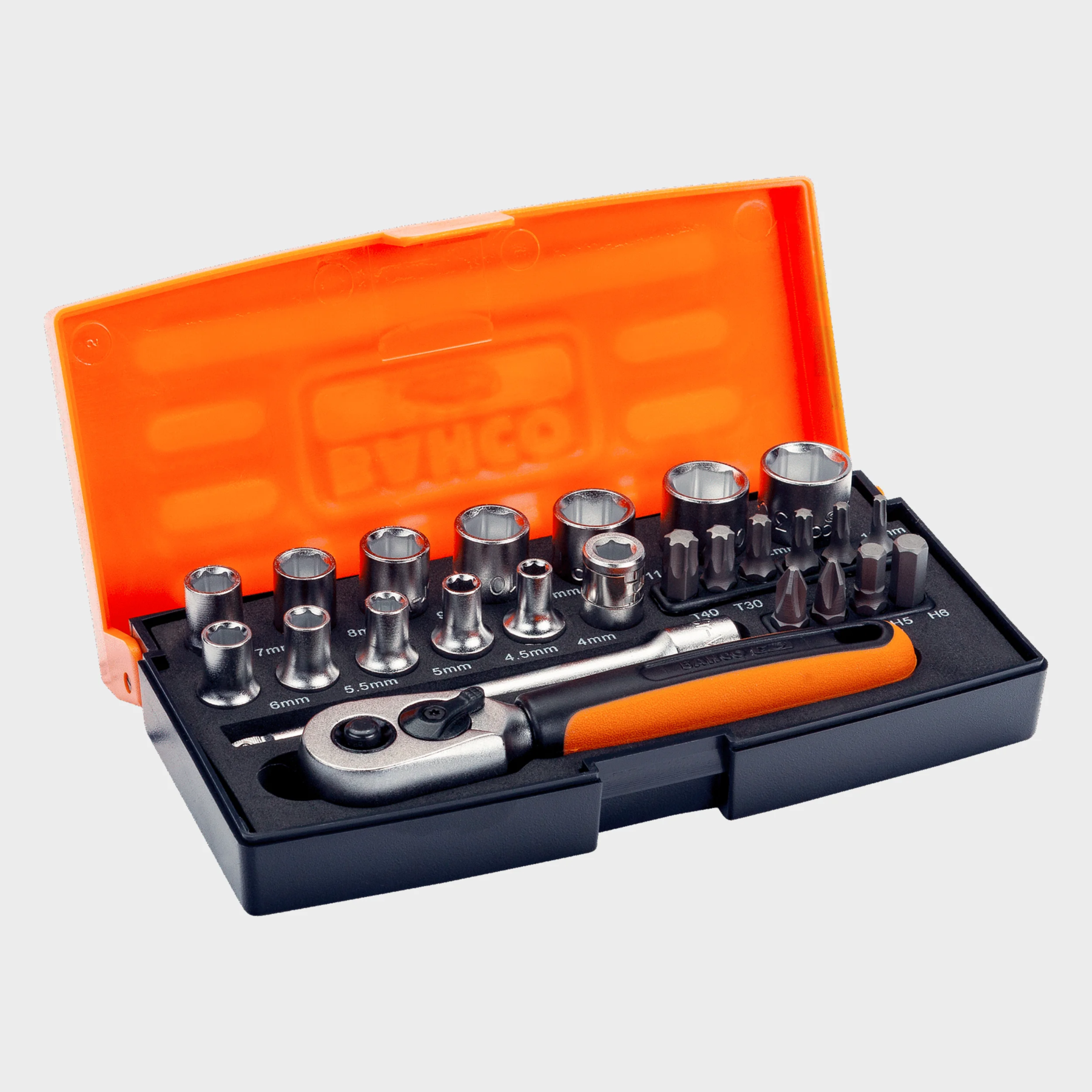 BAHCO SET DE DADOS SL25 1/4 16 PIEZAS COMPACTO Set de dados Bahco SL25 de 1/4 con puntas y carraca compacta
