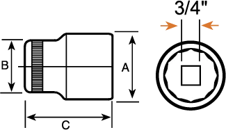 Dado poligonal Bahco 8900DZ encastre 3/4 pulido fino